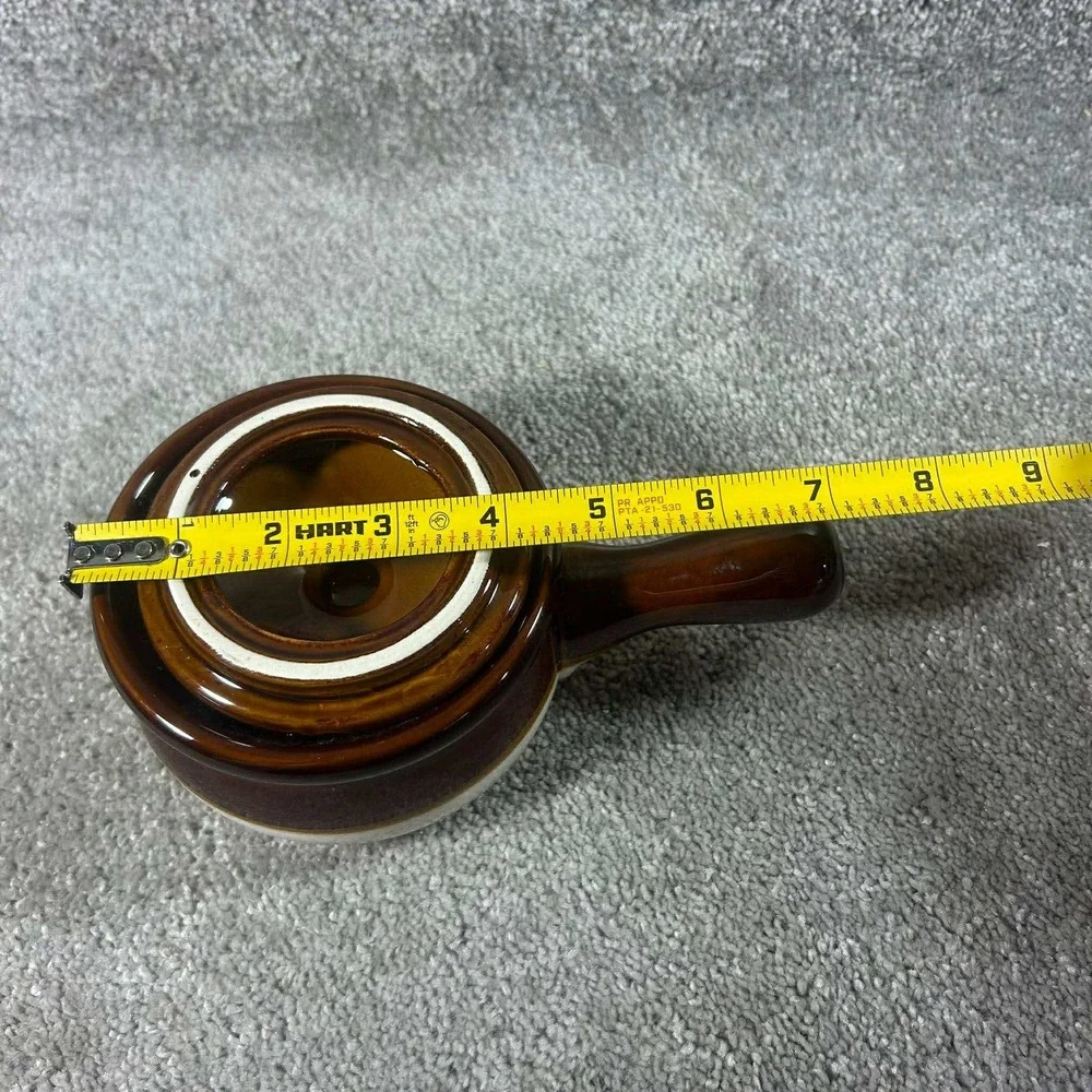 French Onion Soup Bowl Brown Cream Two-Tone Stoneware with Lid Vintage‎